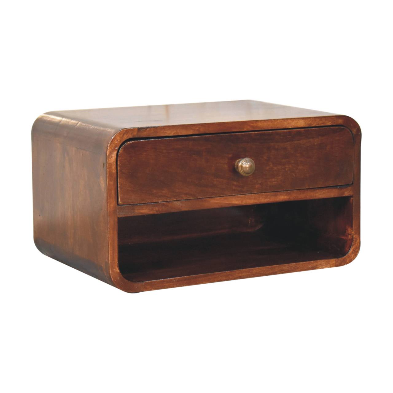 Solid Wood Curved California Walnut Wall-Mounted Bedside Table