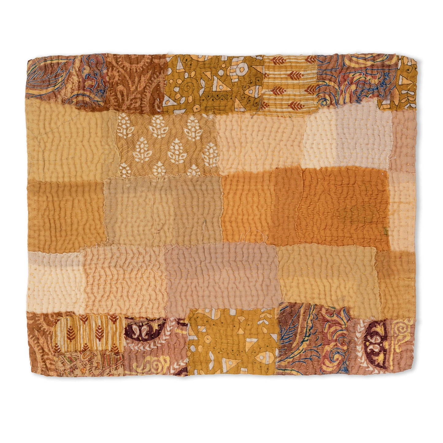 S/2 Printed Fray Vintage Cotton Kantha Placemat - Yellow