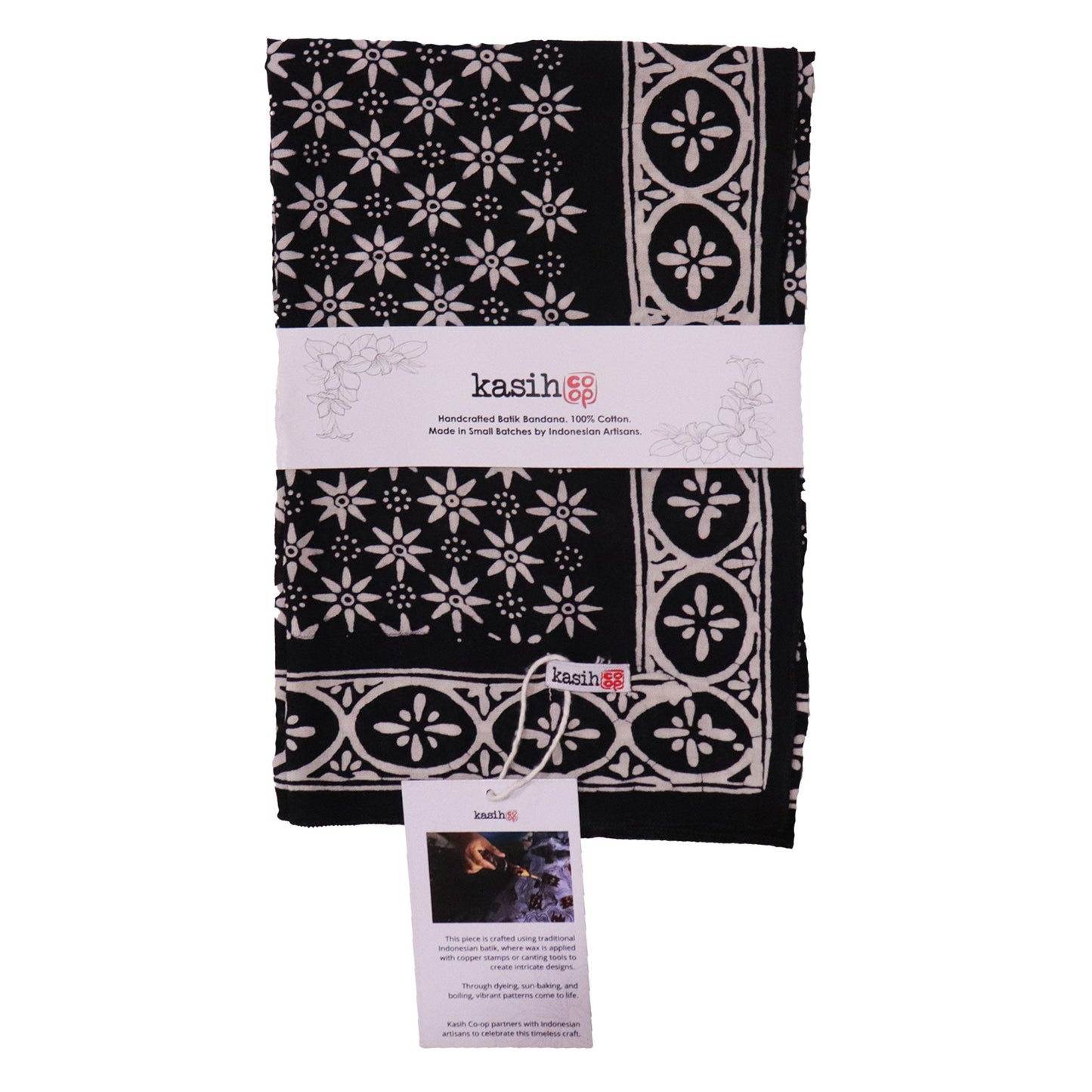 Large 39" Hand Dyed Batik Bandana - Black Mirage