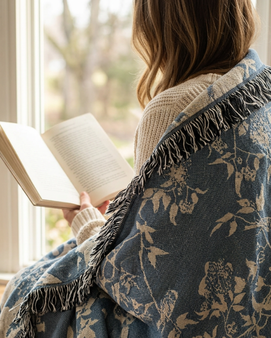 Blue Bird and Botanical Jacquard Woven Throw