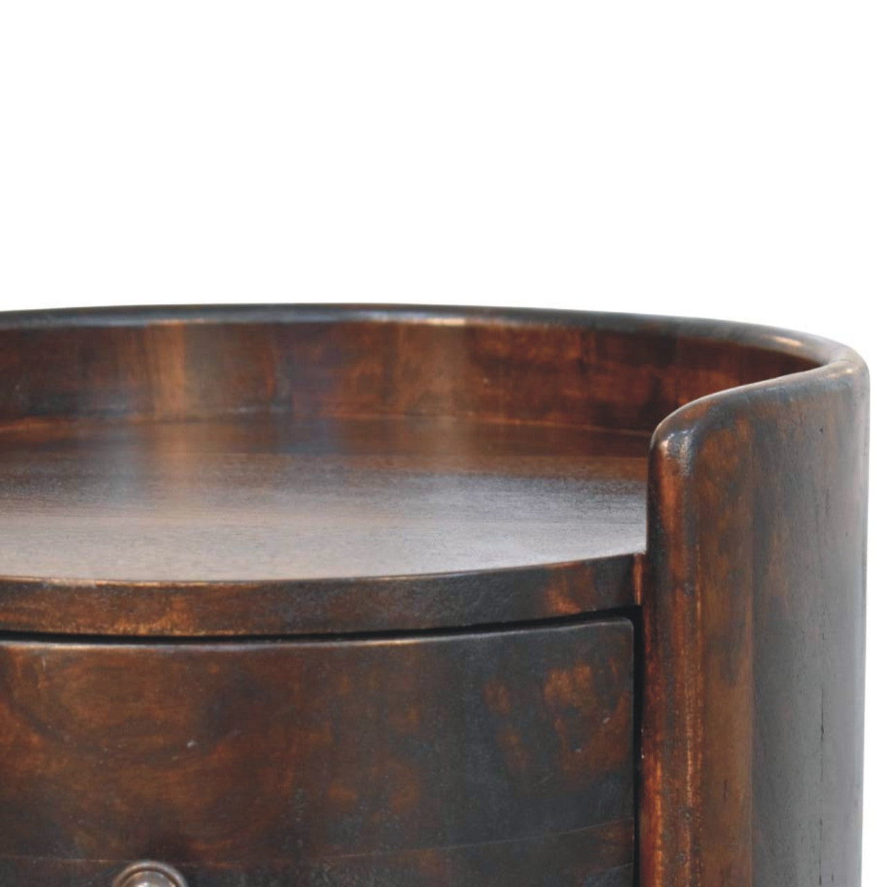 Solid Wood Velvet Mocha Round Side Table