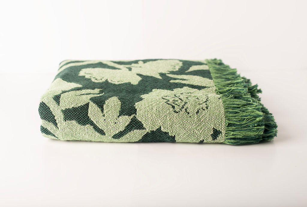 Green Floral Jacquard Woven Throw