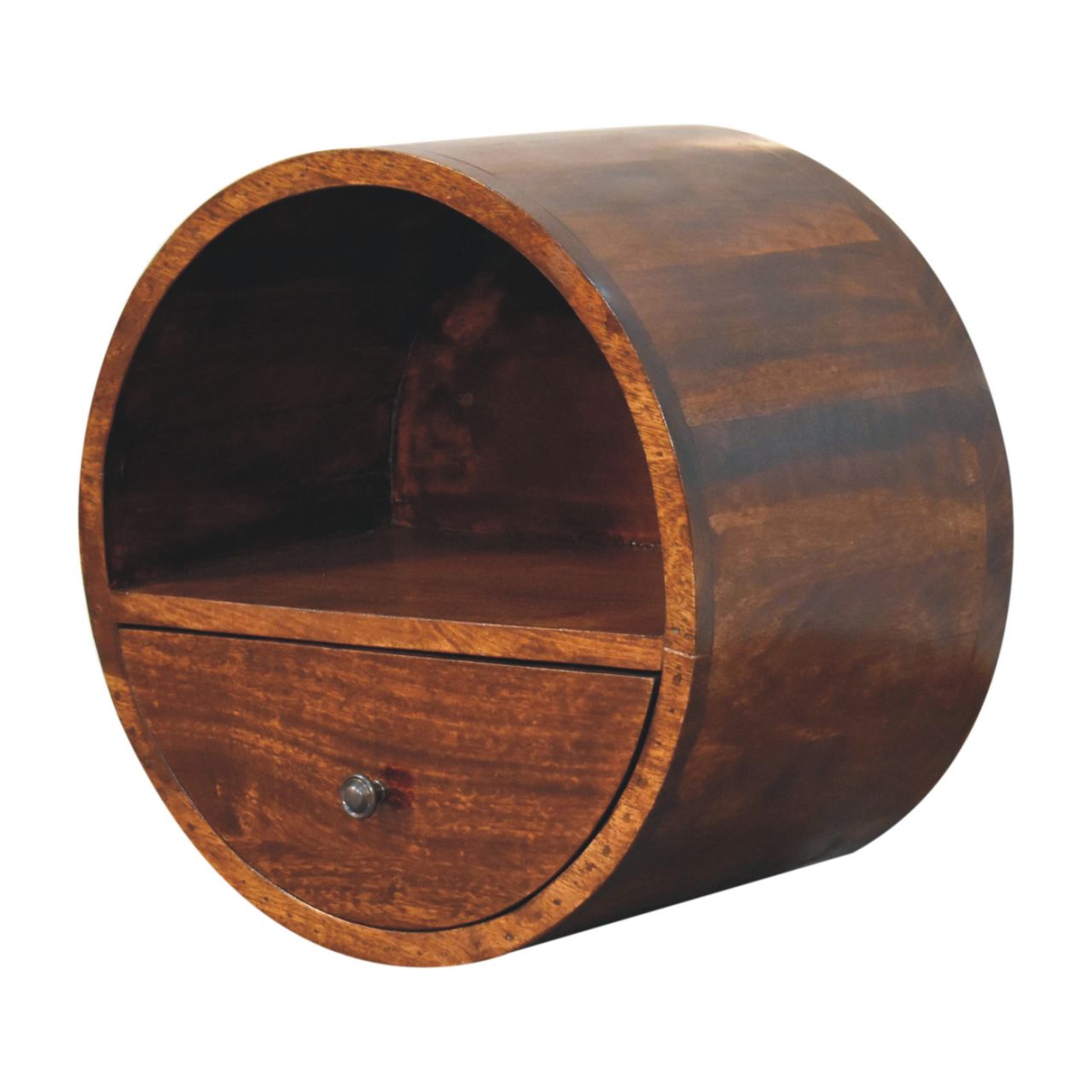Solid Wood Floating Circle Chestnut Bedside Table