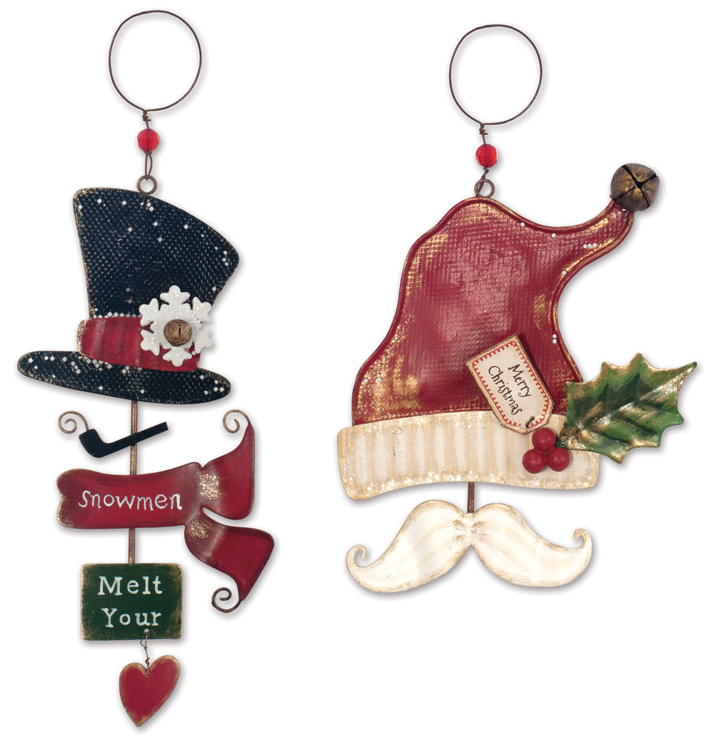 Festive Vintage Metal Holiday Hats Ornaments - Set of 4