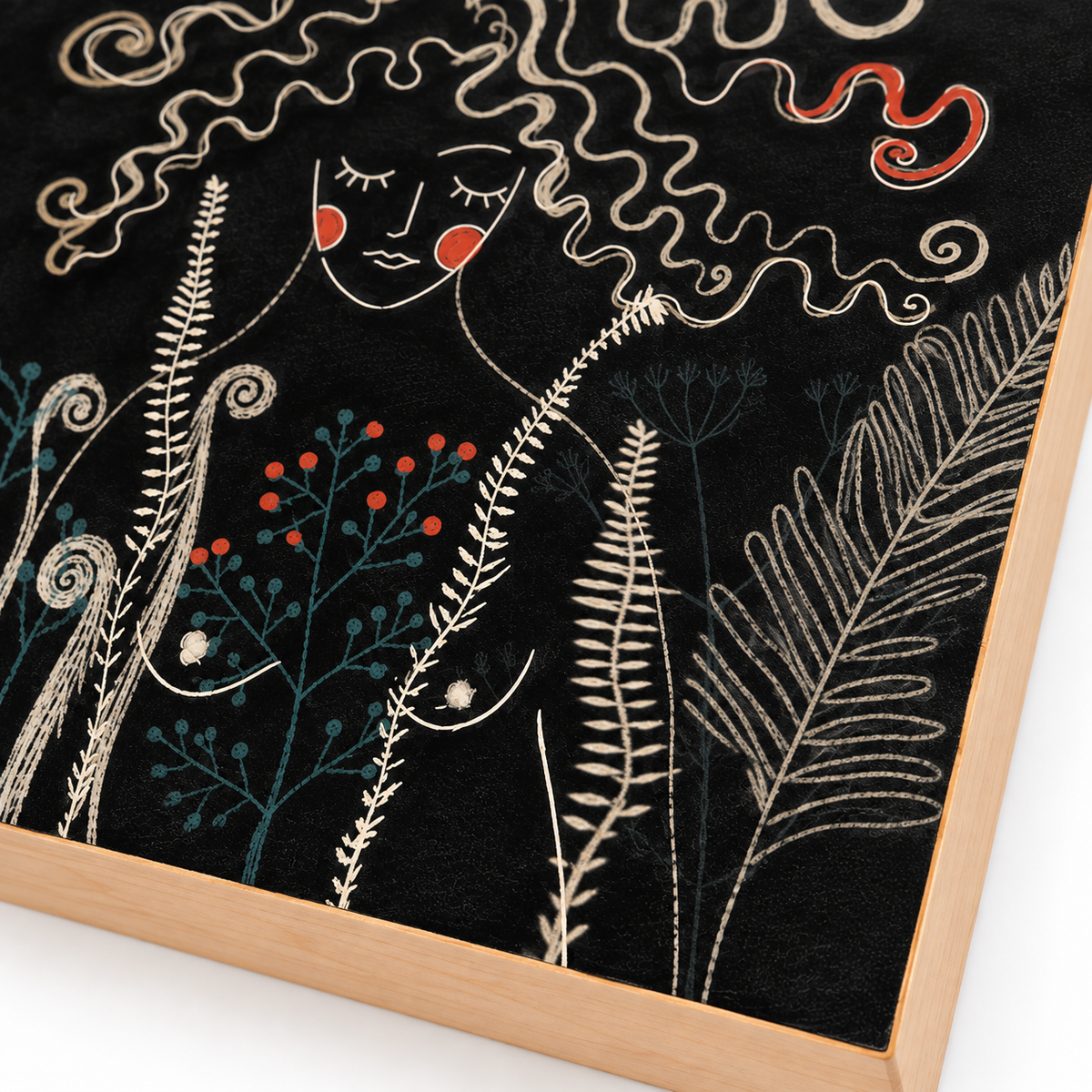 Wilderness Is Me: Feminine Nude Art Print on Board, Woman in a Night Forest