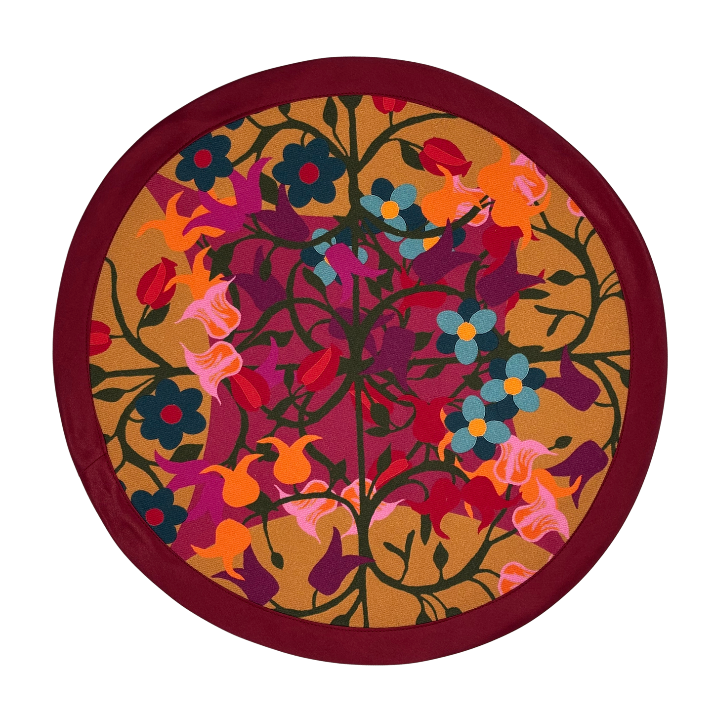 6 Round Placemats Blumen Orange/Bordeaux
