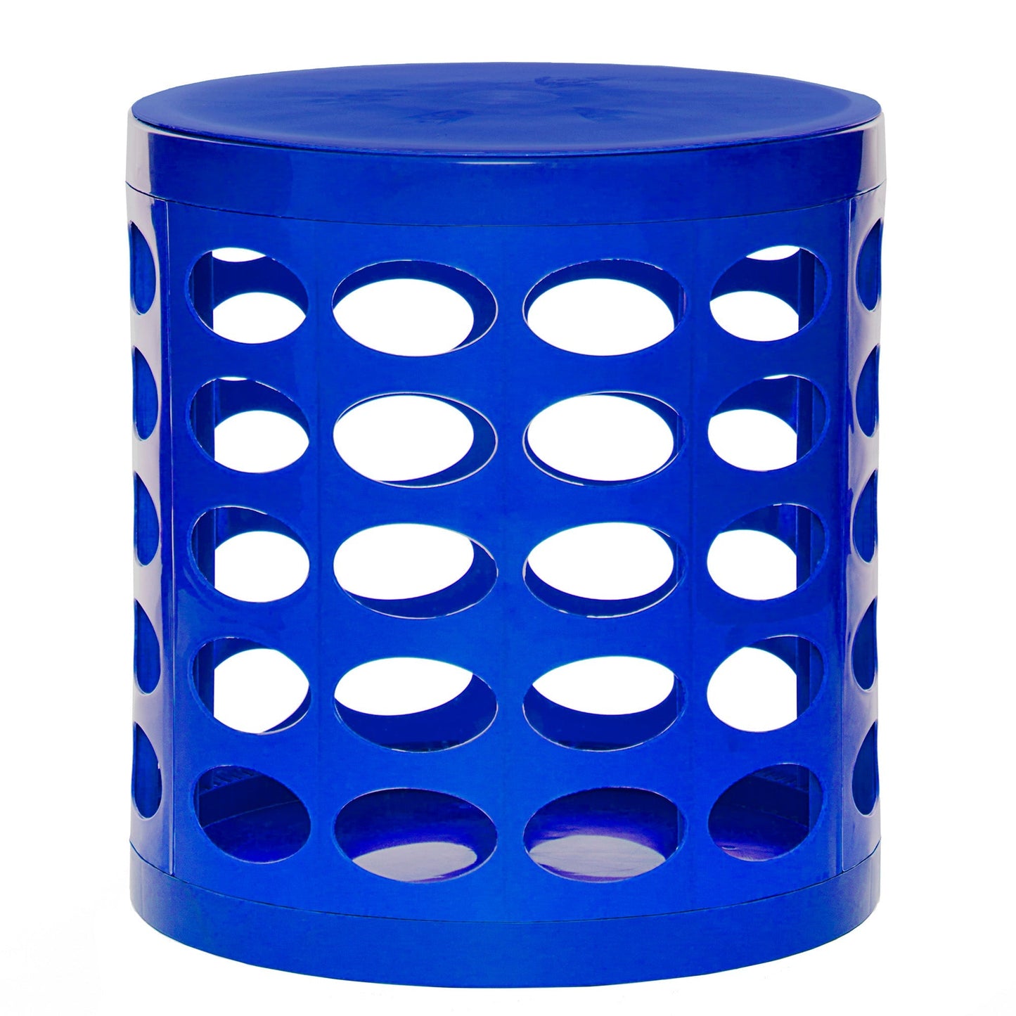 Otto Storage Stool | Round Plastic Storage Ottoman with Oval Perforated Pattern