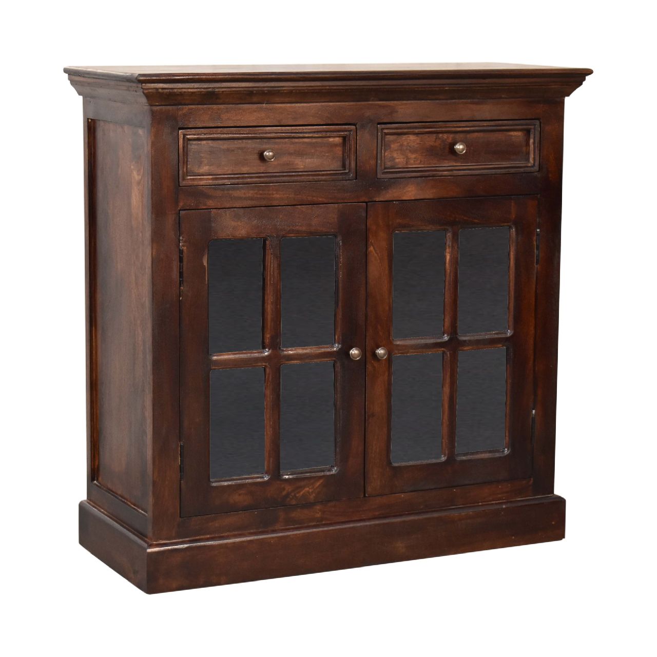 Solid Wood Light Walnut Cabinet with Glazed Doors