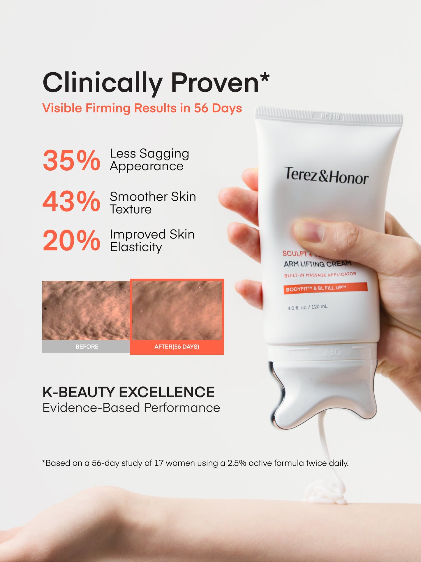 Terez & Honor Sculpt + Tone Arm Cream - Korean Gua Sha Firming & Tightening Cream with Retinol Liposome, Caffeine, Collagen & Proteins for Crepey Skin, Smoother Texture & Improved Elasticity, 4 fl oz