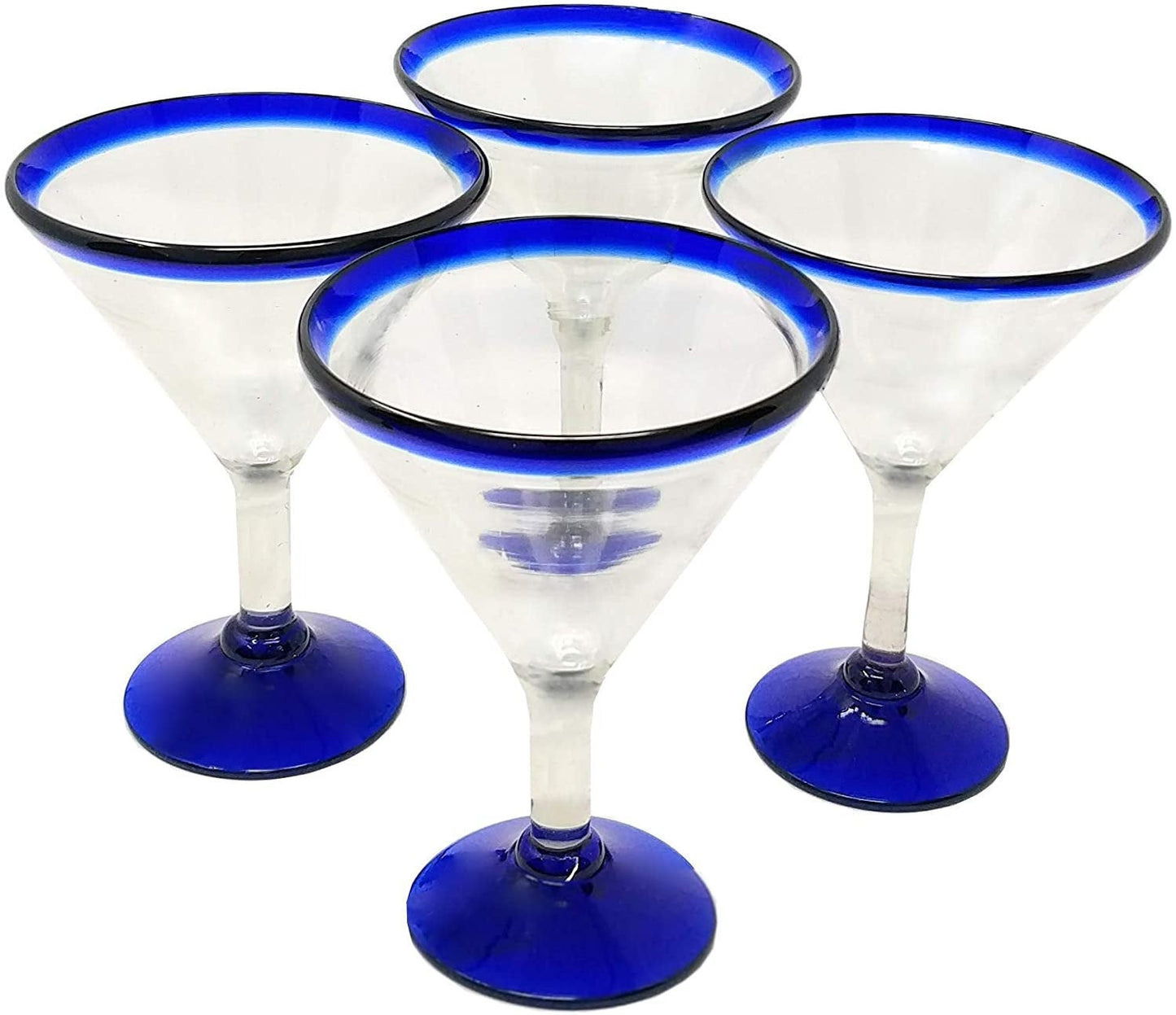 Cobalt Blue Rim Margarita Glasses - Martini Style - Set of 4