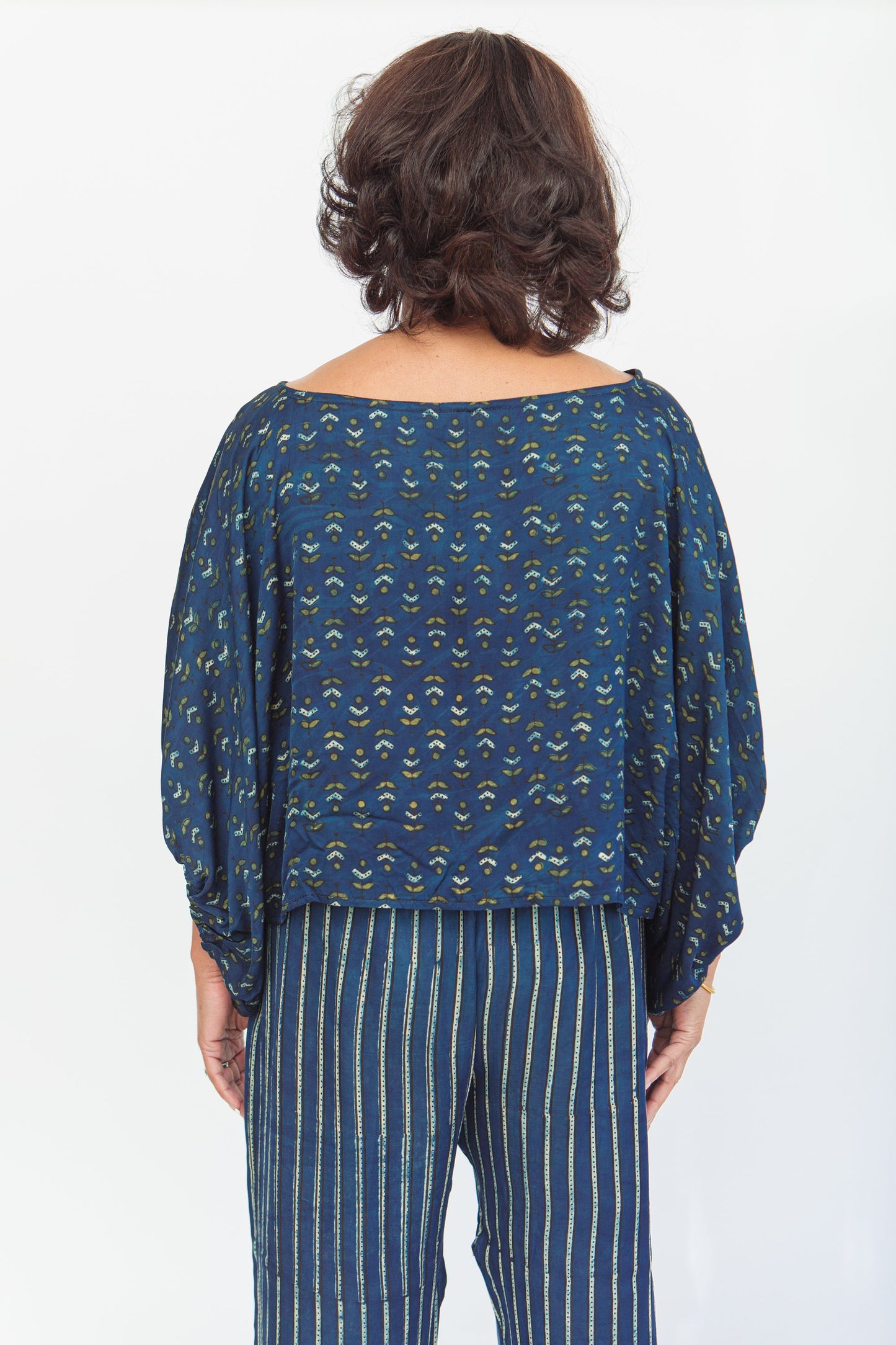 Block-Print Modal & Silk Crinkle Crop Blouse