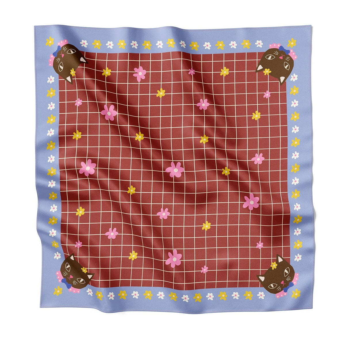 Chat au Chocolat Silk Medium Square Scarf