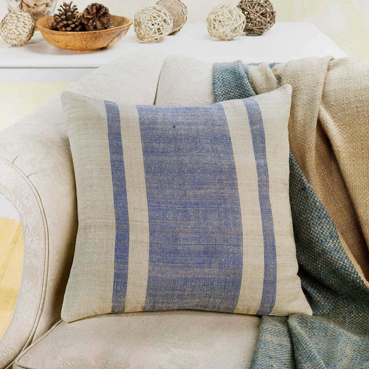 Striped Silk Pillow with Down-Alternative Insert – Handspun, Handwoven & Cruelty-Free