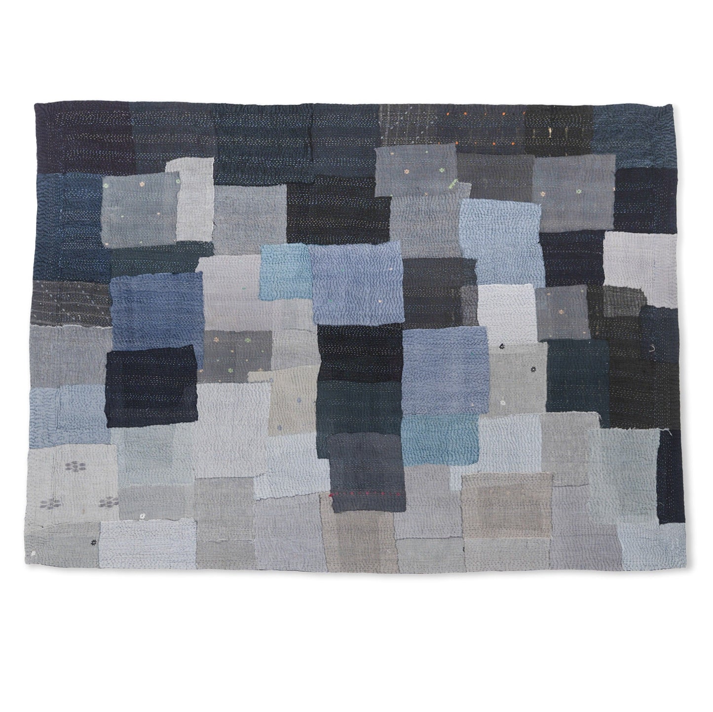 Landscape Fray Patch Handmade Vintage Kantha Throw - Black