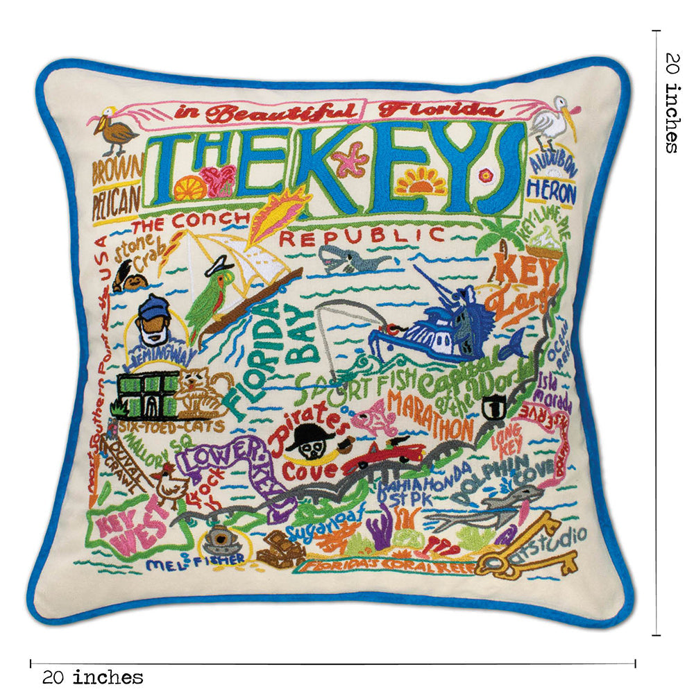 The Keys Florida Hand-Embroidered Pillow