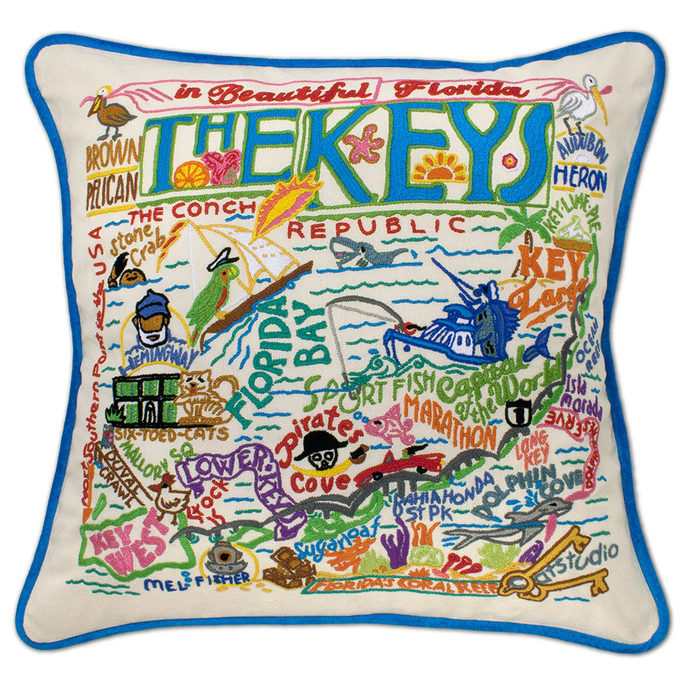 The Keys Florida Hand-Embroidered Pillow