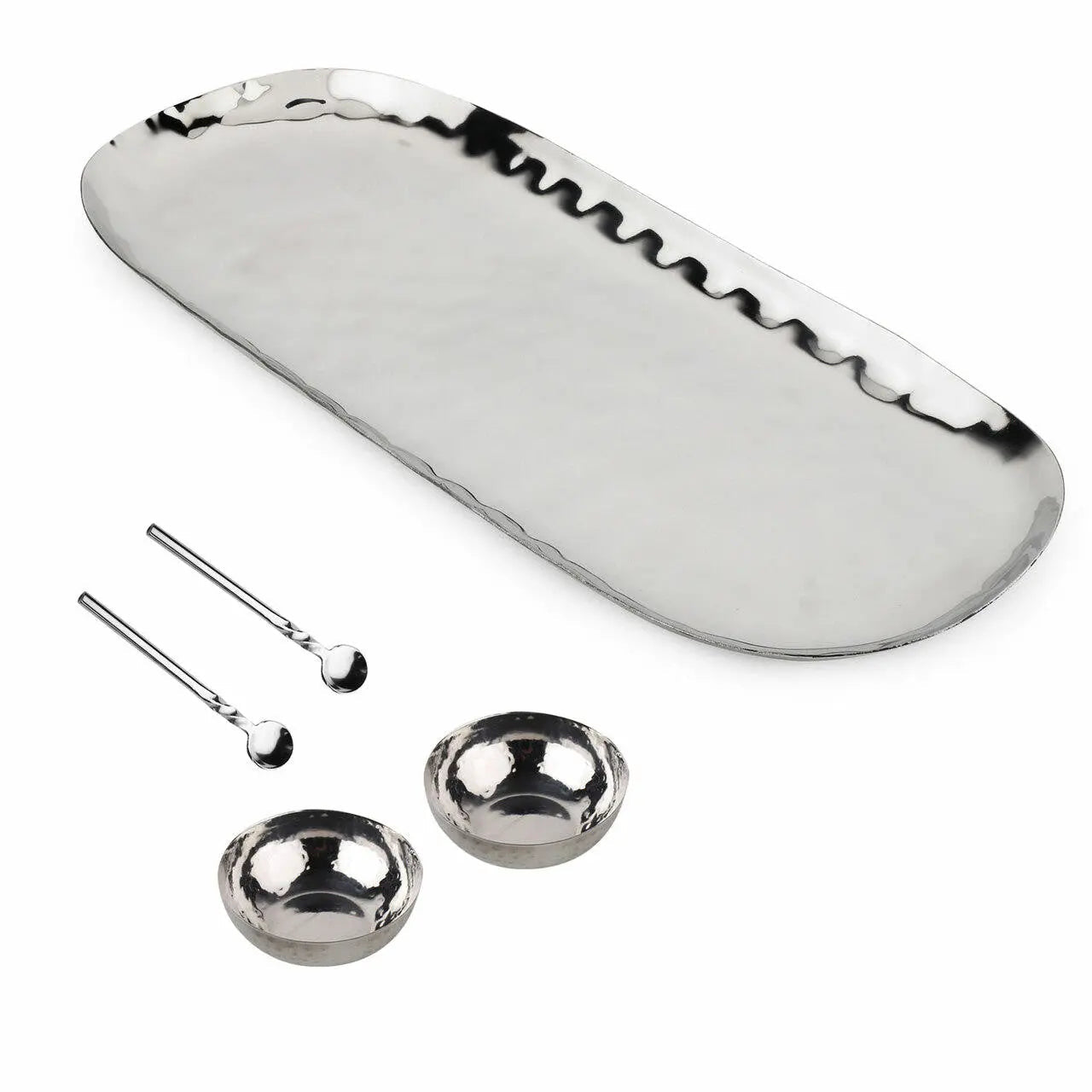 Polished Hammered Stainless Steel 5 PC Condiment Set