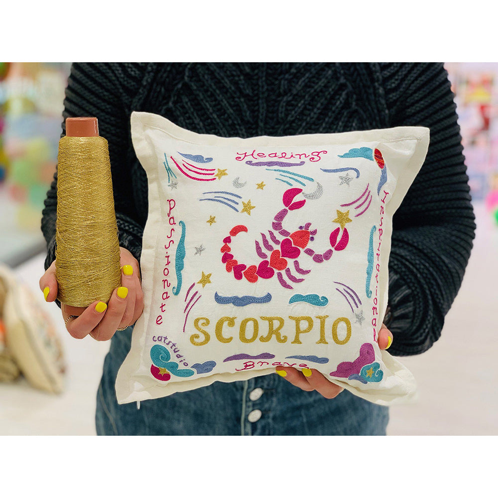 Gemini Astrology Hand-Embroidered Pillow by Cat Studio