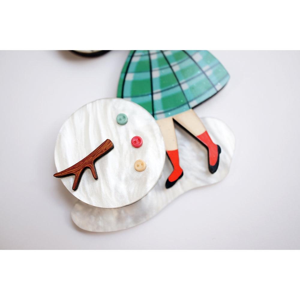 Girl with A Snowman Brooch by Laliblue