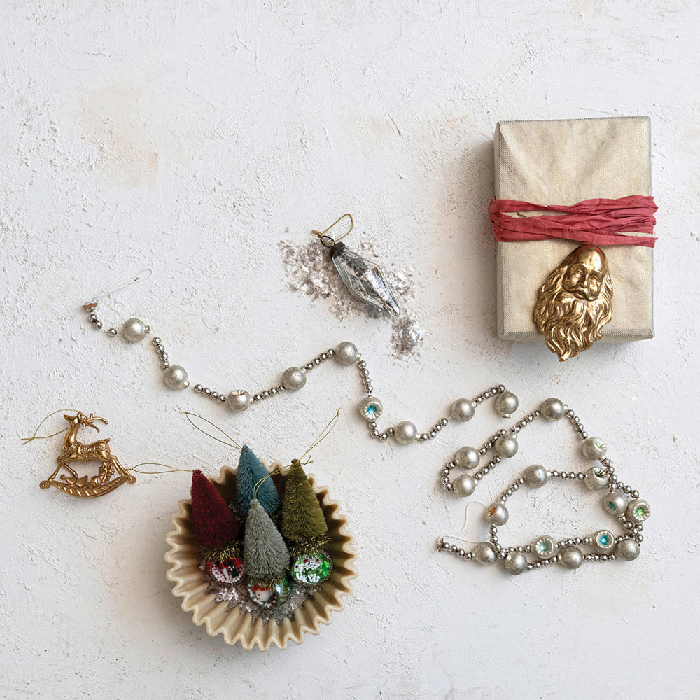 Glass Diorama Ornament w/ Bottle Brush Tree, Set of 4