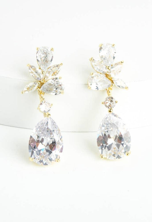 Glittering Garland Gold and Zircon Drop Earrings