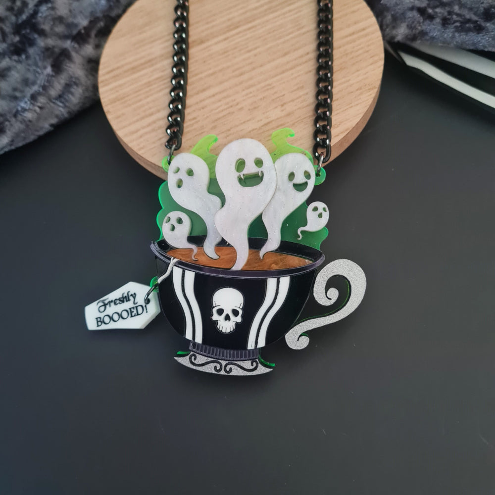 Gothic Ghost Teacup Necklace by Cherryloco Jewellery
