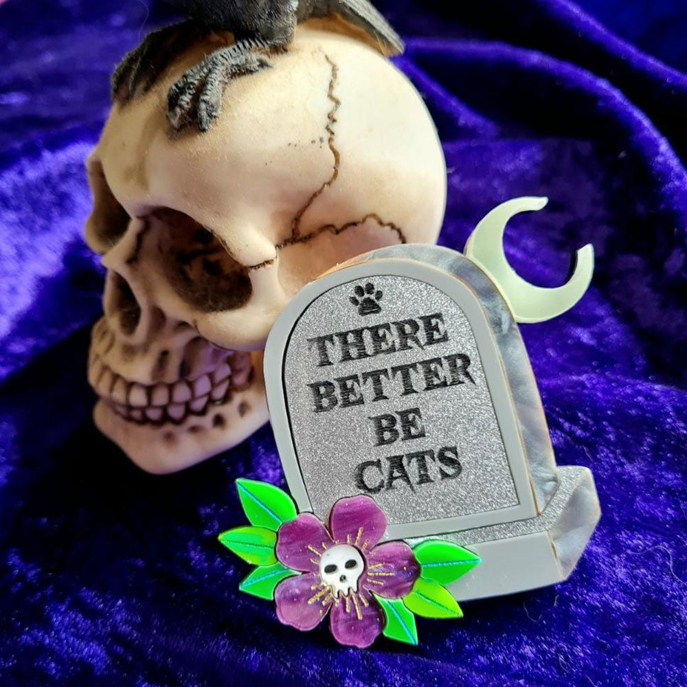 There Better be Dogs Gravestone Epitaph Brooch by Cherryloco