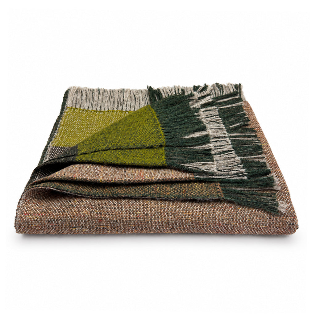 Forest Green Color Block Alpaca Throw