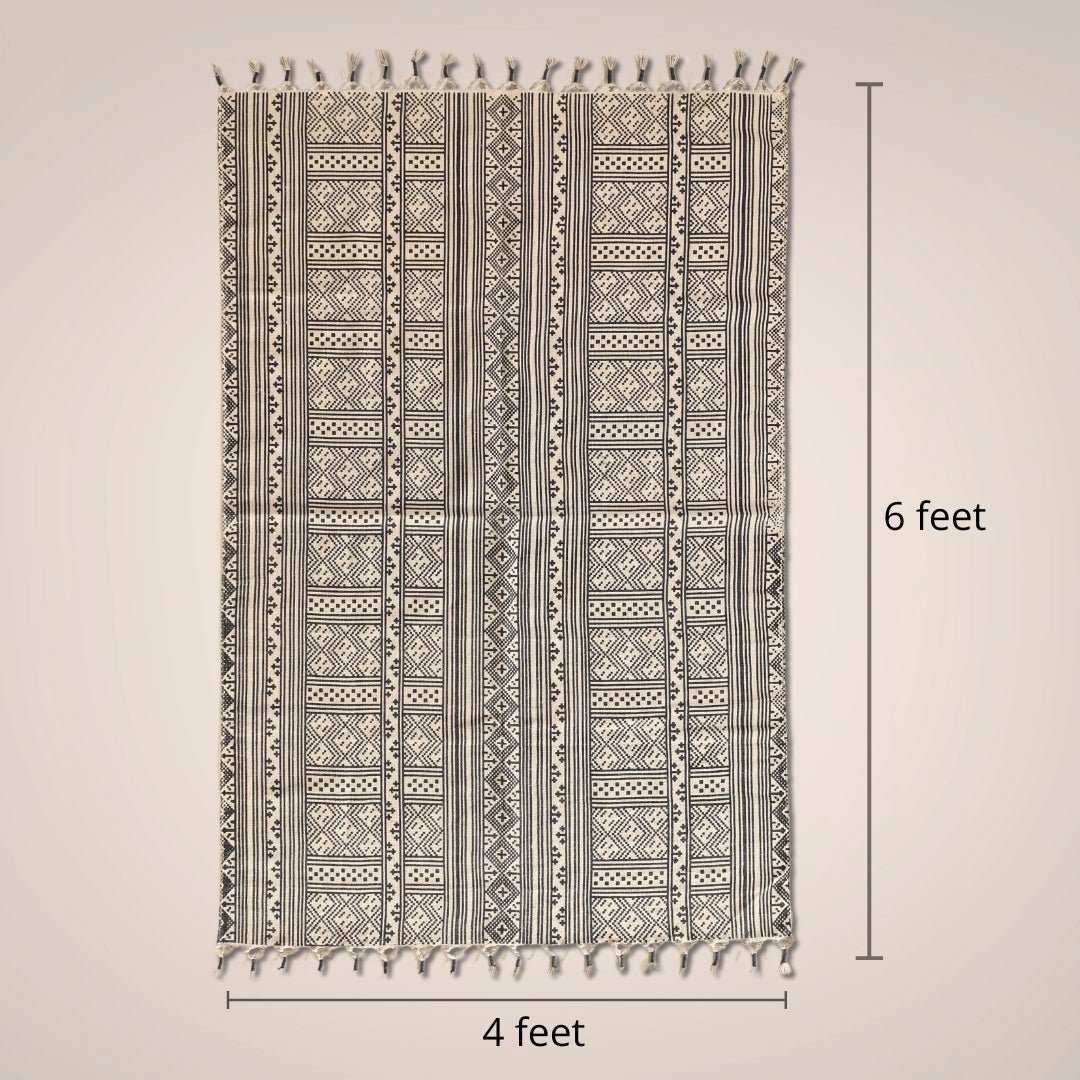 Monochrome Handprinted Cotton Rug (48'' x 72'')