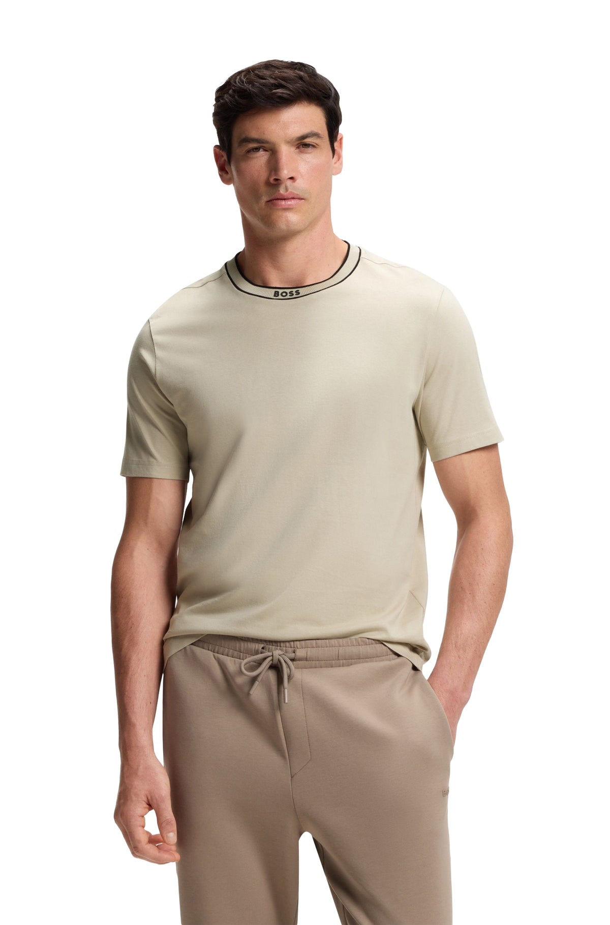 Boss Green Logo Crewneck Tee - Light Beige