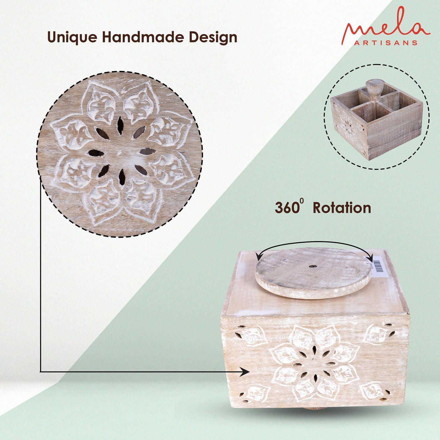 Decorative Wooden Spinning Pen Holder in Whitewash