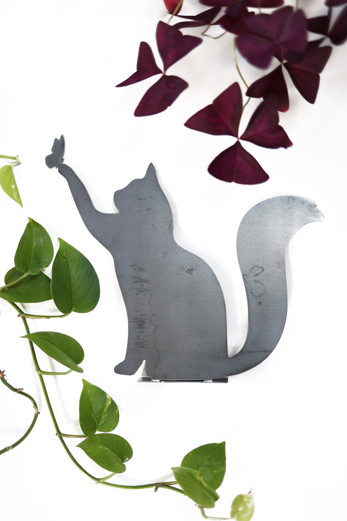 Metal Cat Butterfly Statue