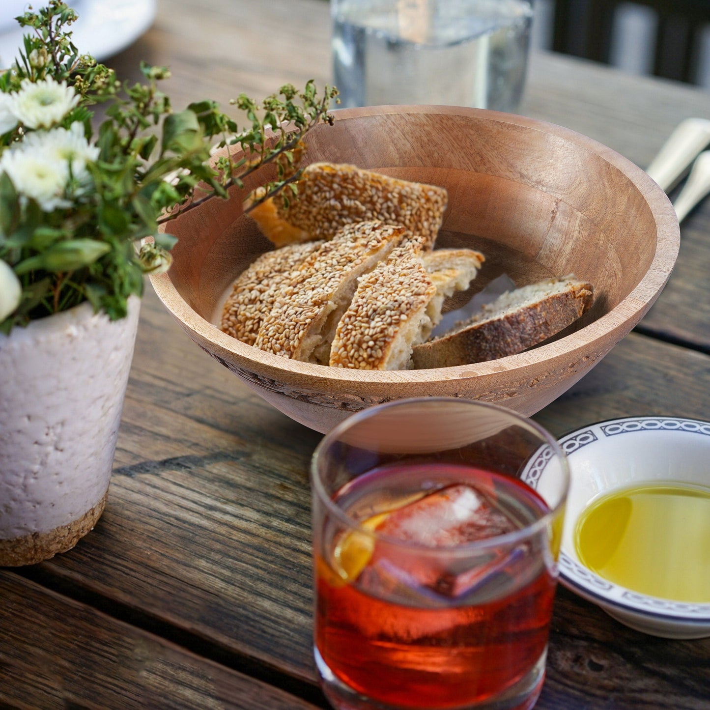 Jasmine Medium Burnt Wood Decorative Bowl - Large