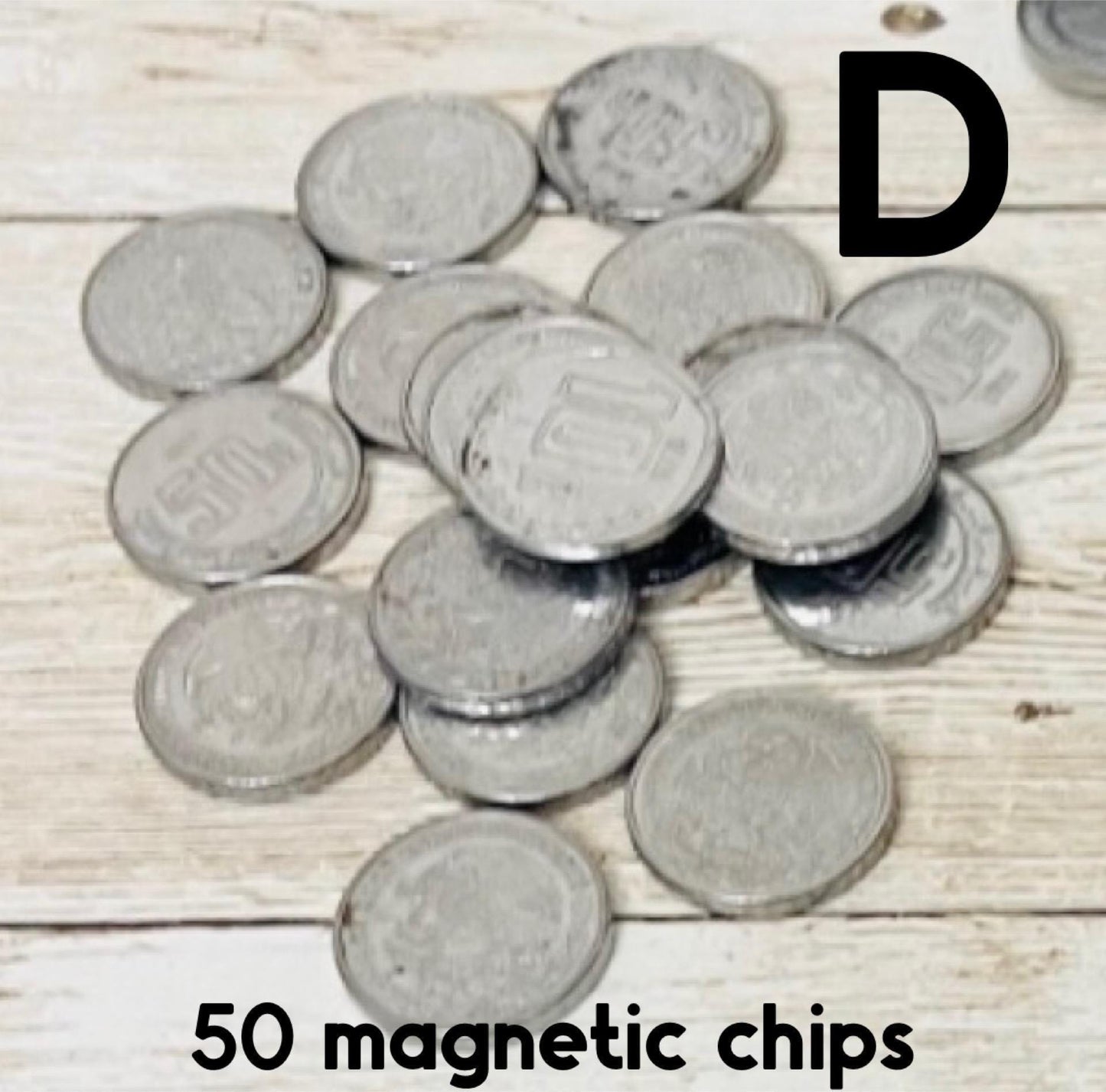 50 Monedas Mexicanas de Fichas Falsas de 50 Centavos para Jugar 50 Cent Magnetic Play Coins or Chips for Filling Bingo Cards
