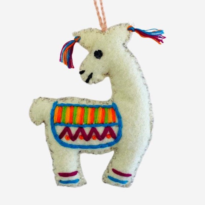 Llama Felted Embroidered Wool Handmade Ornament - Mexico