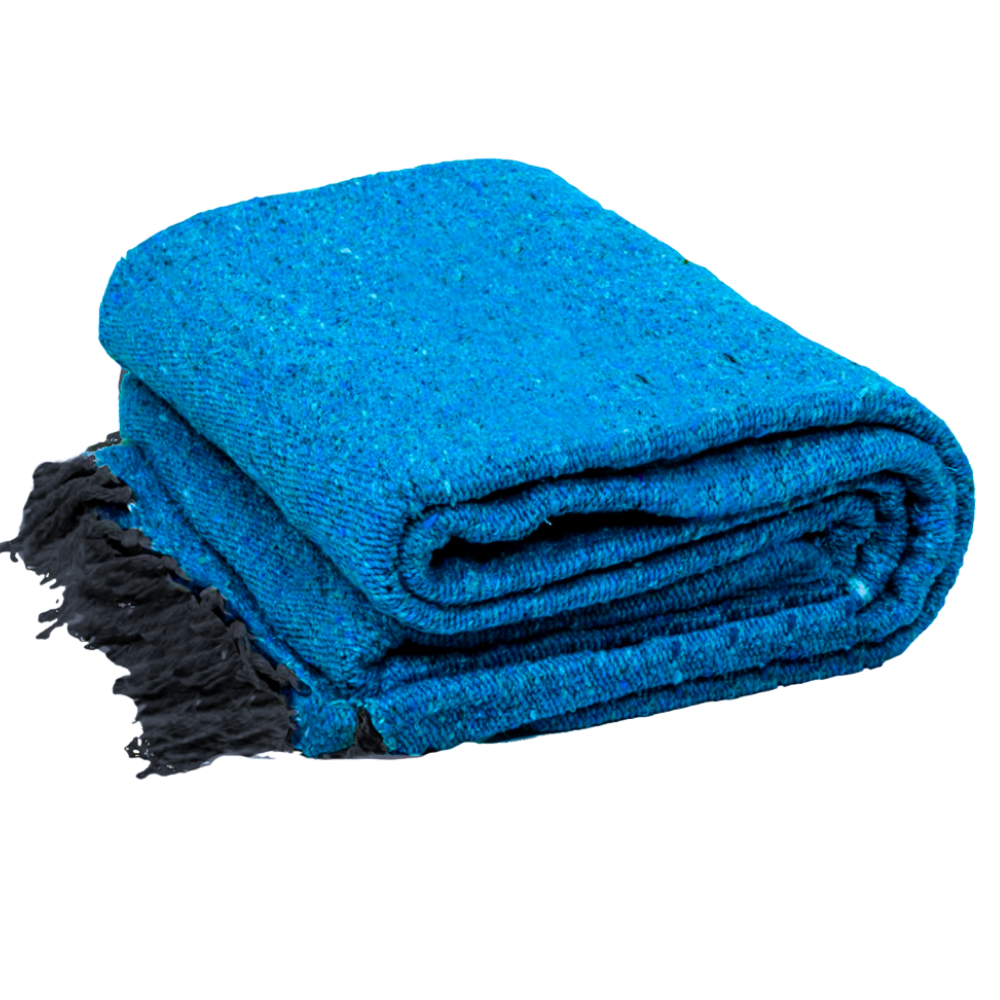 Solid Aqua Blue Mexican Blanket | BULK SAVINGS