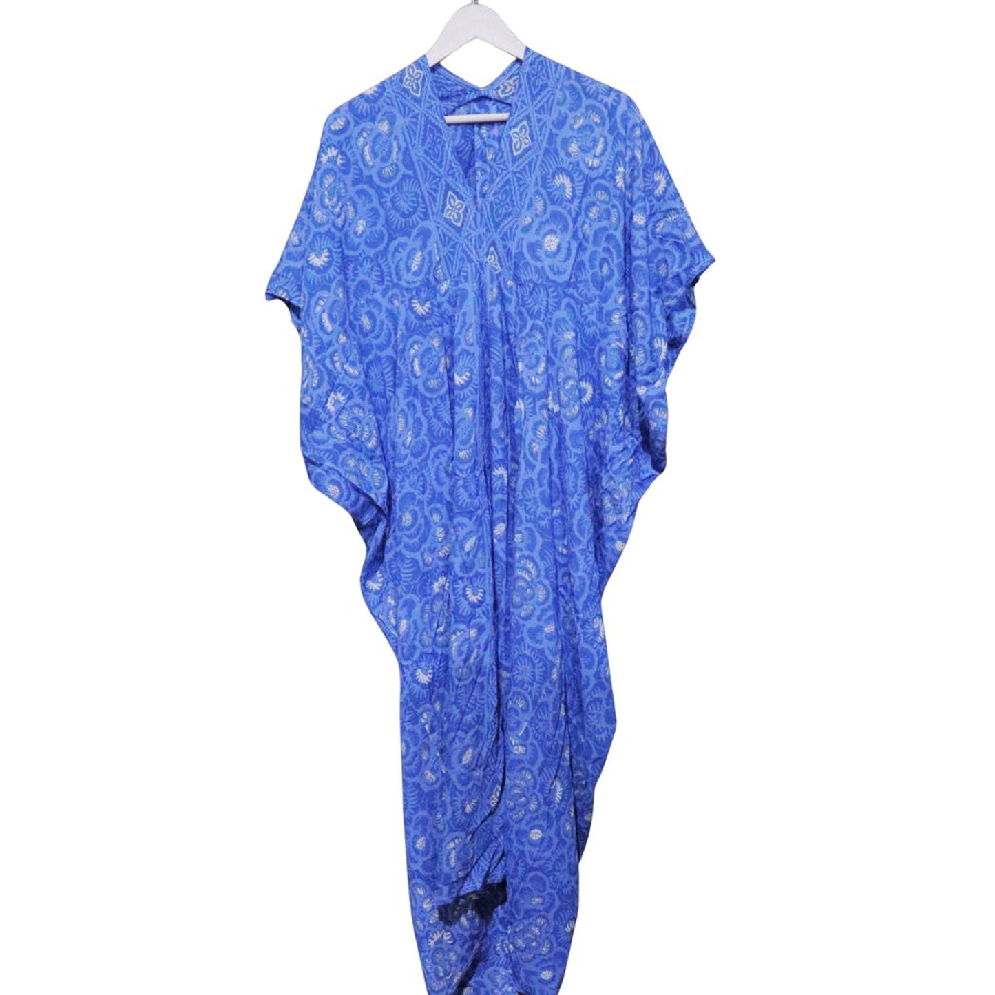 Hand Dyed Kaftan Dress Rayon Vegan Eco-friendly Material, Maxi, Long, Blue roses