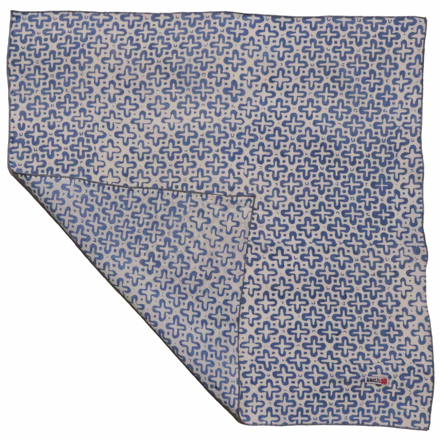 Indigo Botanically Dyed Batik Bandana, Natural Dye, Indigo Cross, Blue