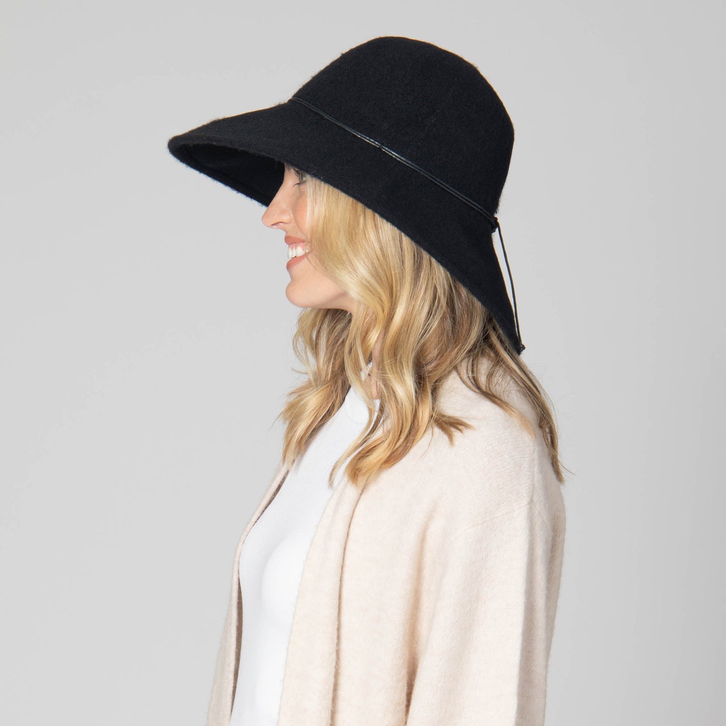 Park Lane - Wool Blend Floppy Hat with Leather Cording Trim