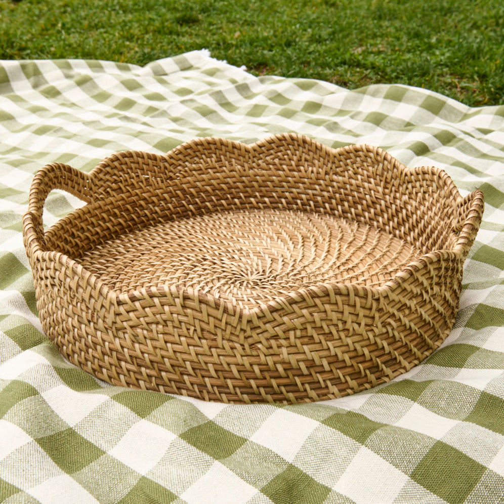 Lily Round Scalloped Rattan Serving Tray