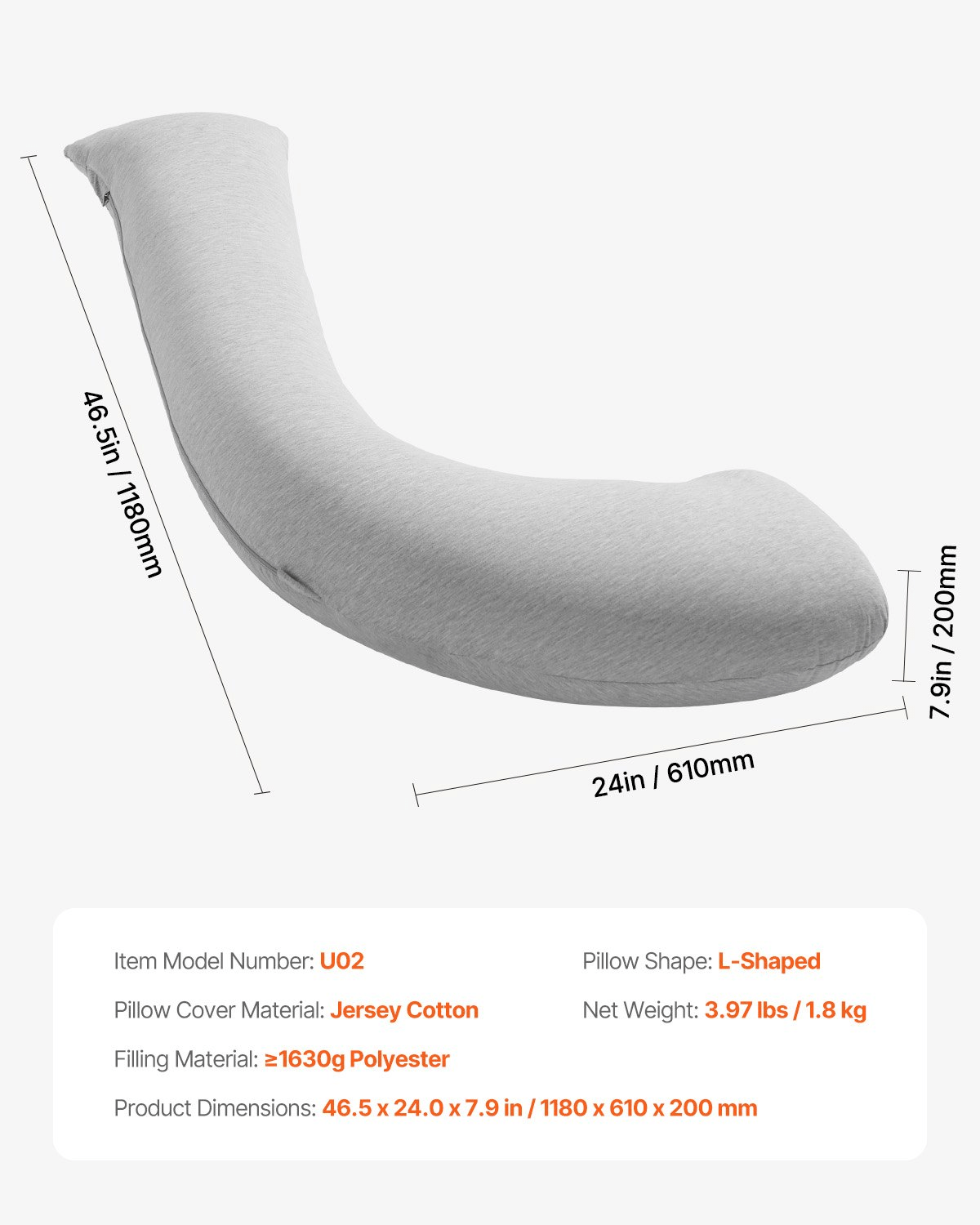 L Shaped Pregnancy Pillow with Breathable Jersey Cover - Osadia Concept Store