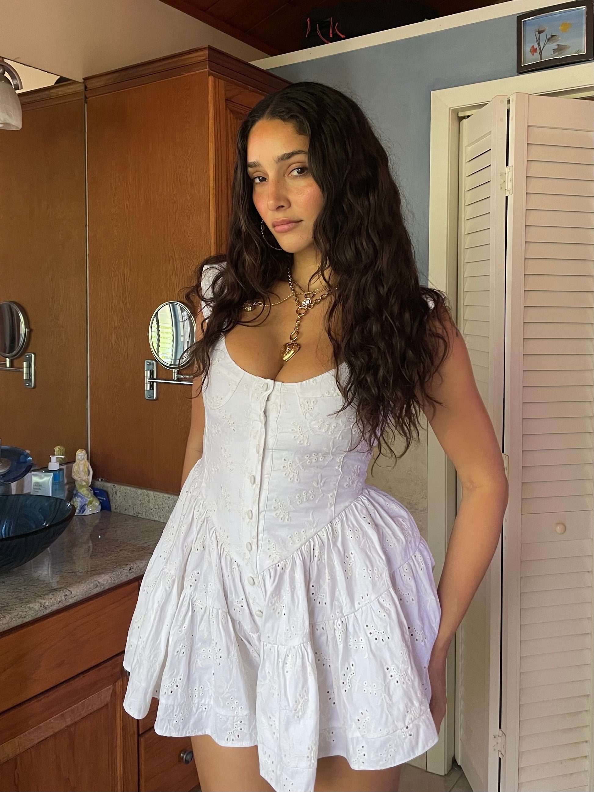 THE ELISABETH ROMPER DRESS - WHITE EYELET - Osadia Concept Store