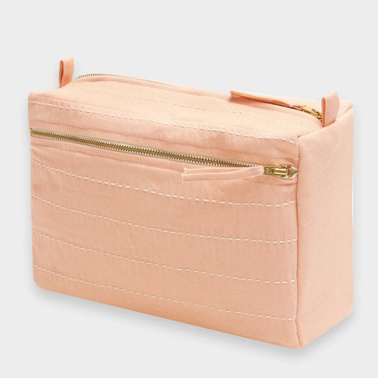 Large Toiletry Bag | Blush Pink Pin-Stitch