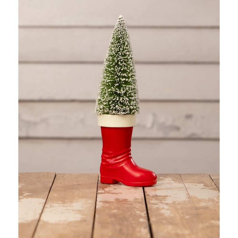 Large Santa Boot with Bottle Brush Tree