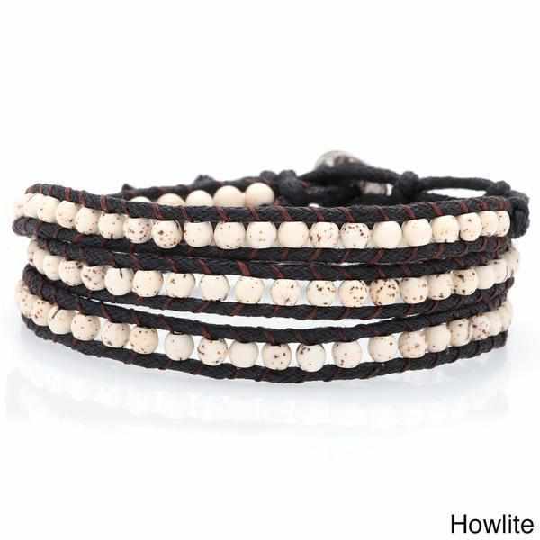 Three Wrap Bracelet with Leather & Beads - Thailand