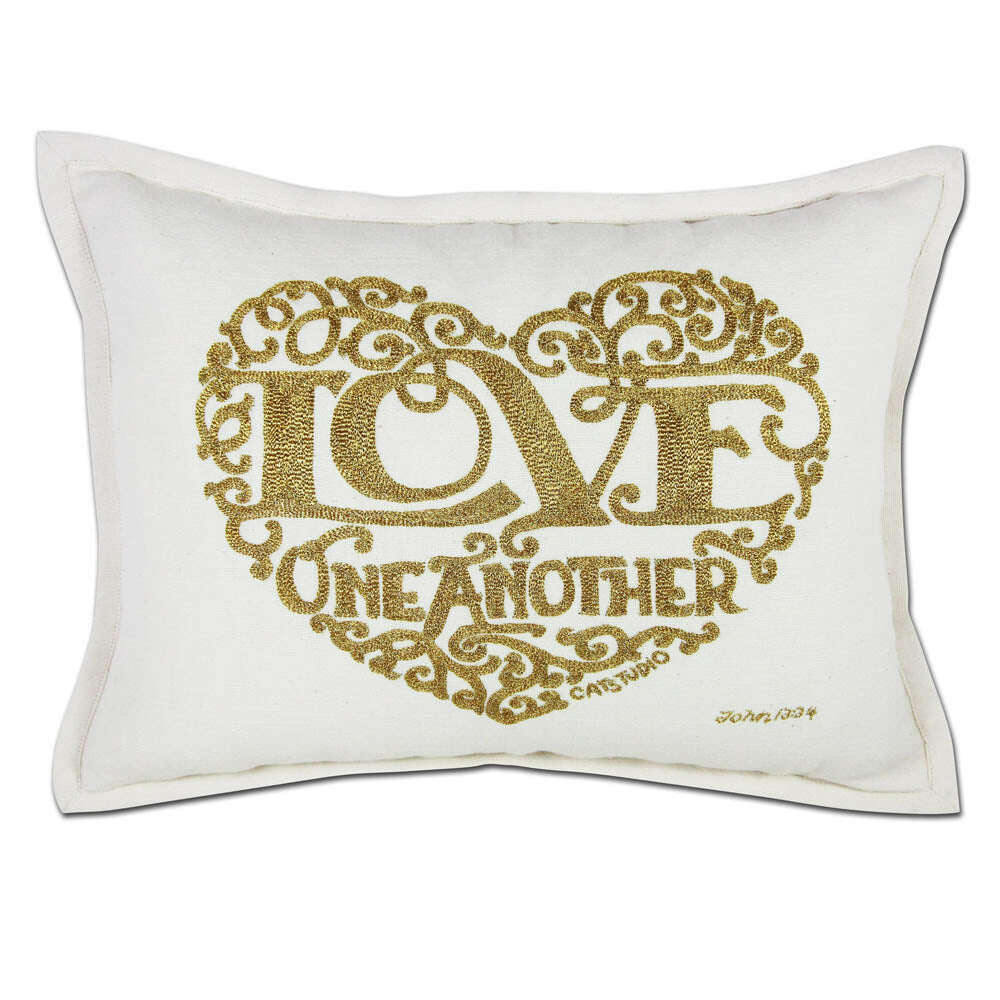 Love Heart Love Letters Hand-Embroidered Pillow - Available in Gold or Silver by CatStudio