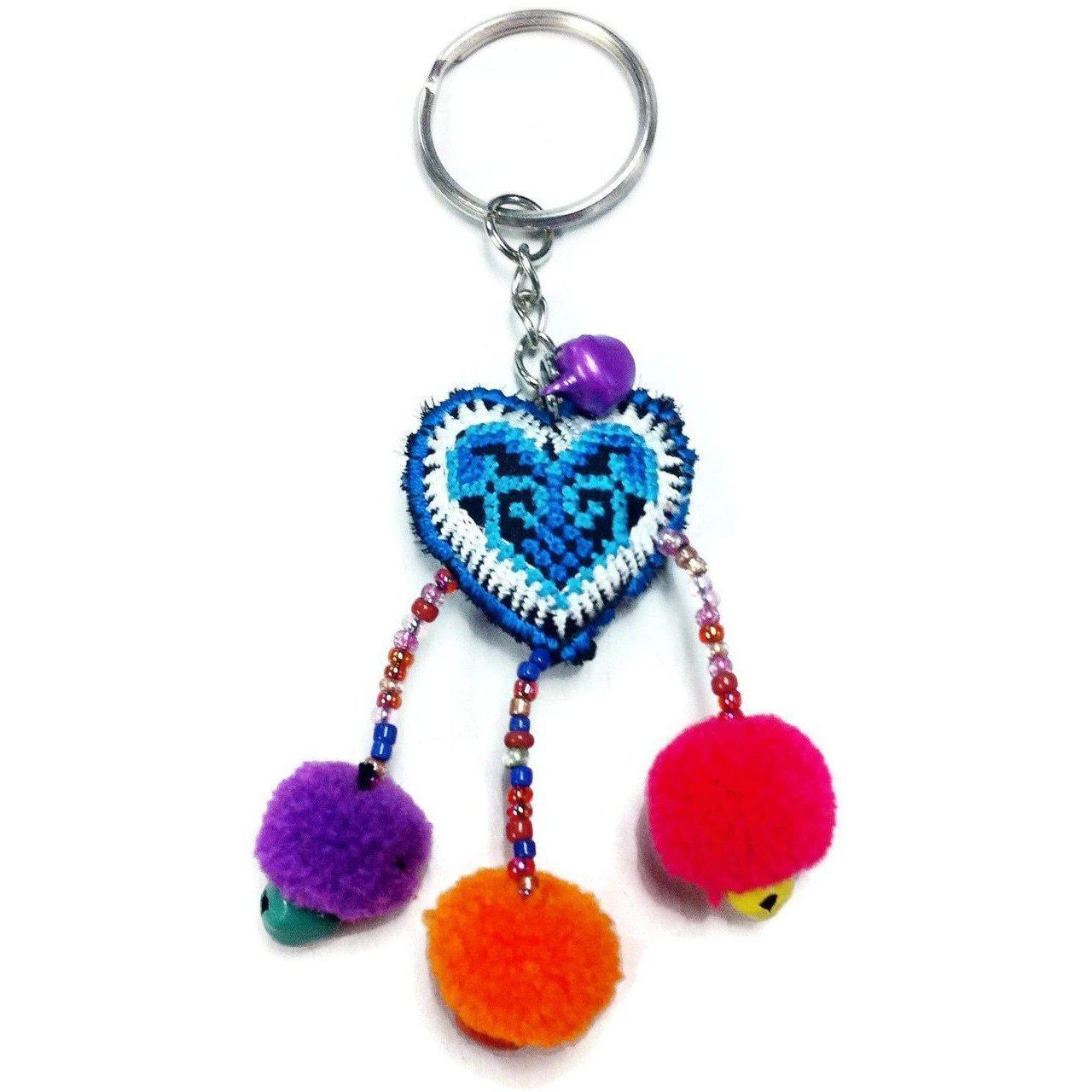 Love Heart Pompom Bells Multicolor Key Chain - Thailand
