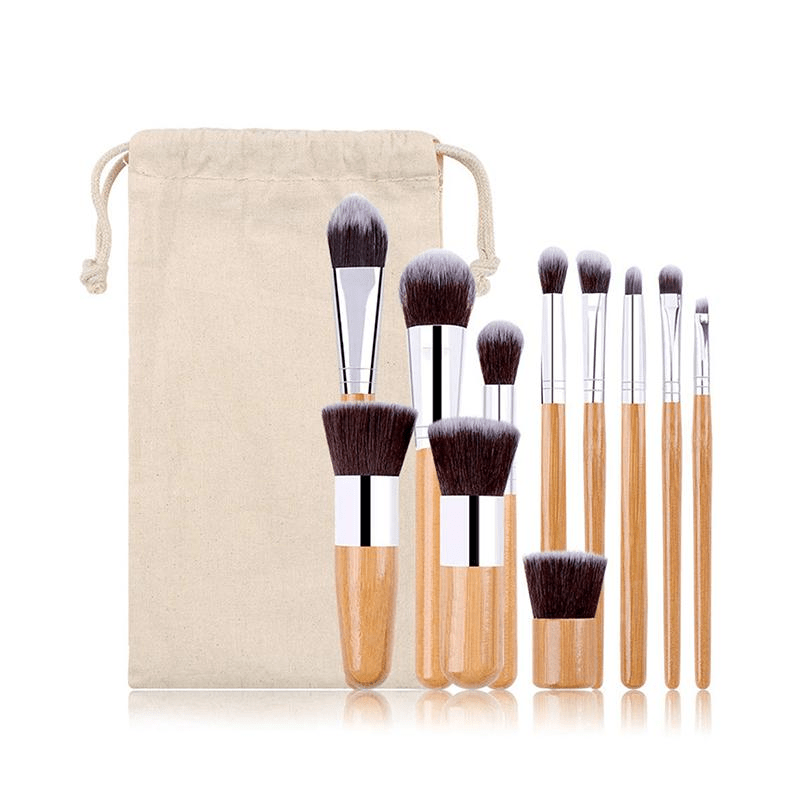 Lucky Beauty 11-Piece Bamboo Makeup Brush Set - Vegan & Eco-Friendly