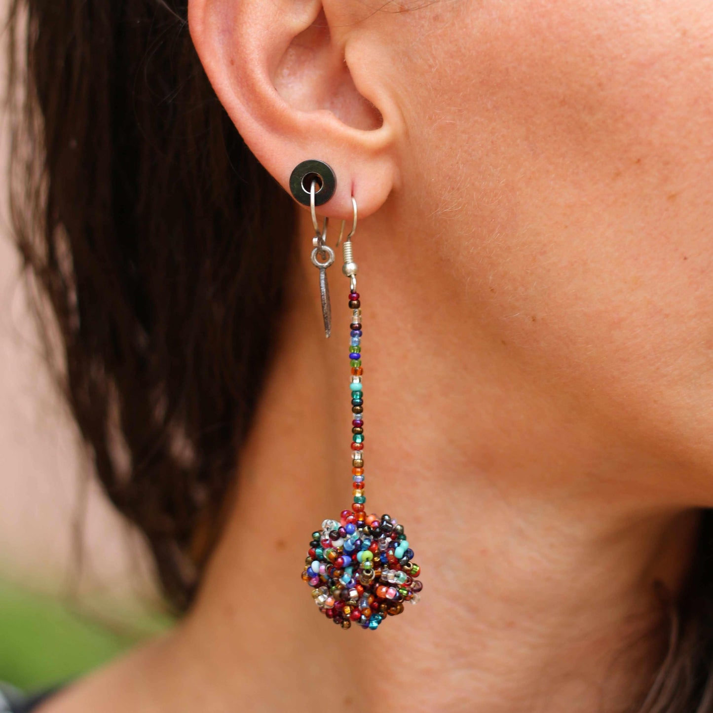 Luna Seed Bead Dangly Ball Earrings - Guatemala