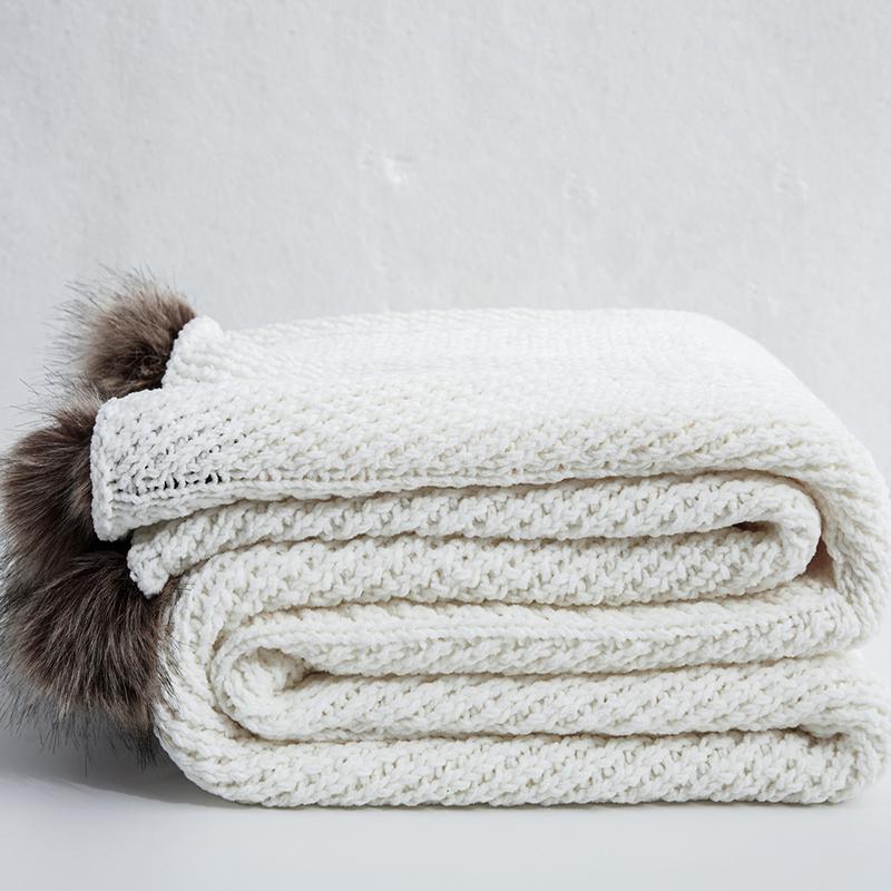 Chenille Throw with Pom Poms - 51"x63"